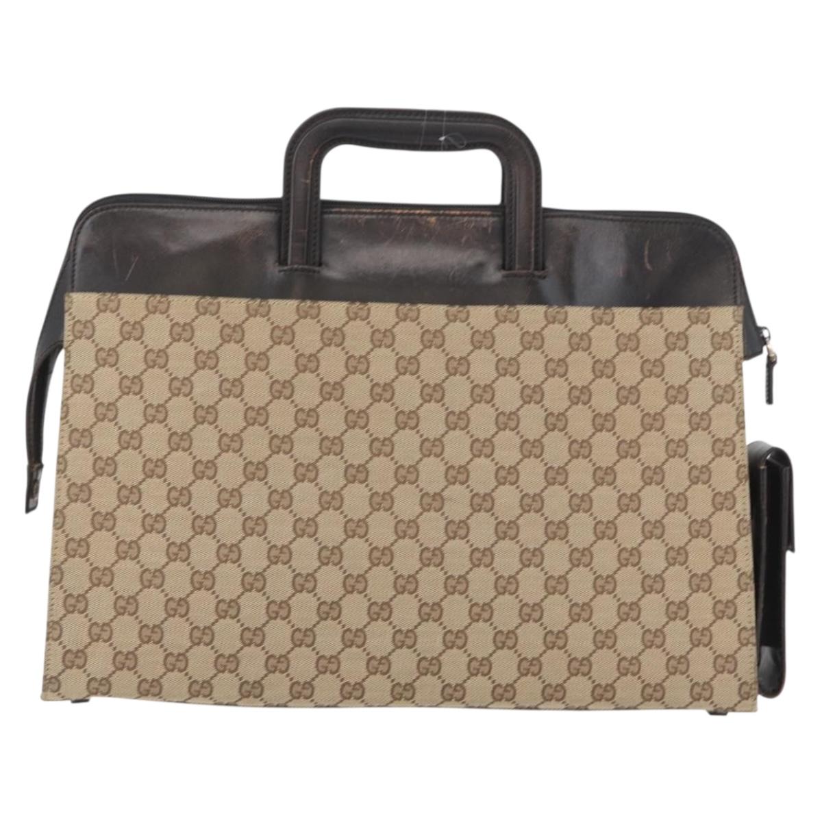 GUCCI GG Canvas Business Bag Beige Silver 015 3707 Auth gh1806