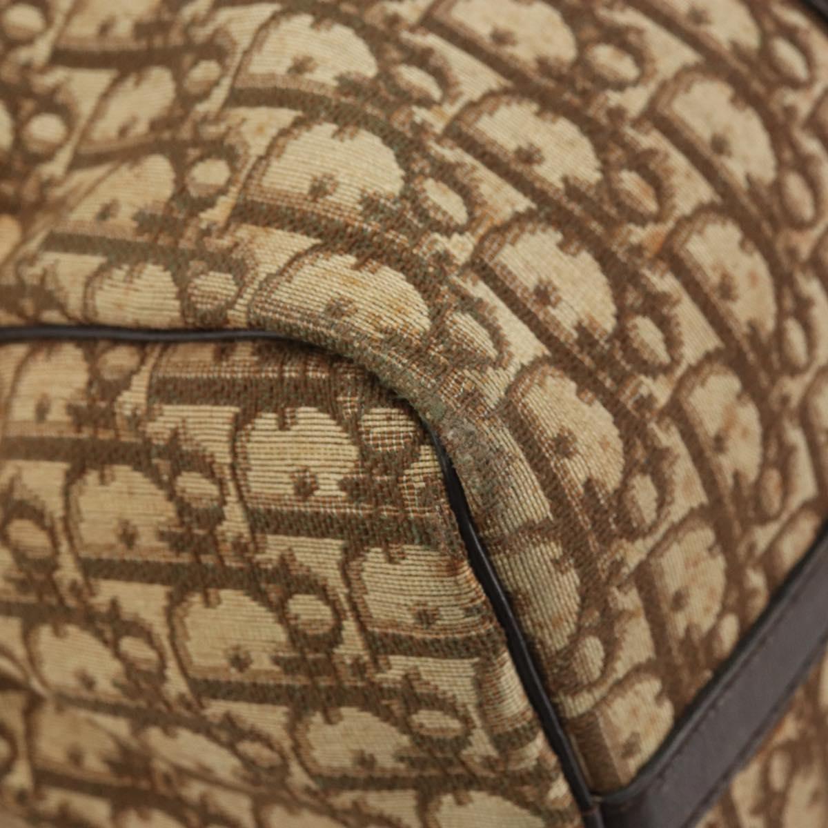 Christian Dior Trotter Canvas Boston Bag Beige Gold Auth gh1809