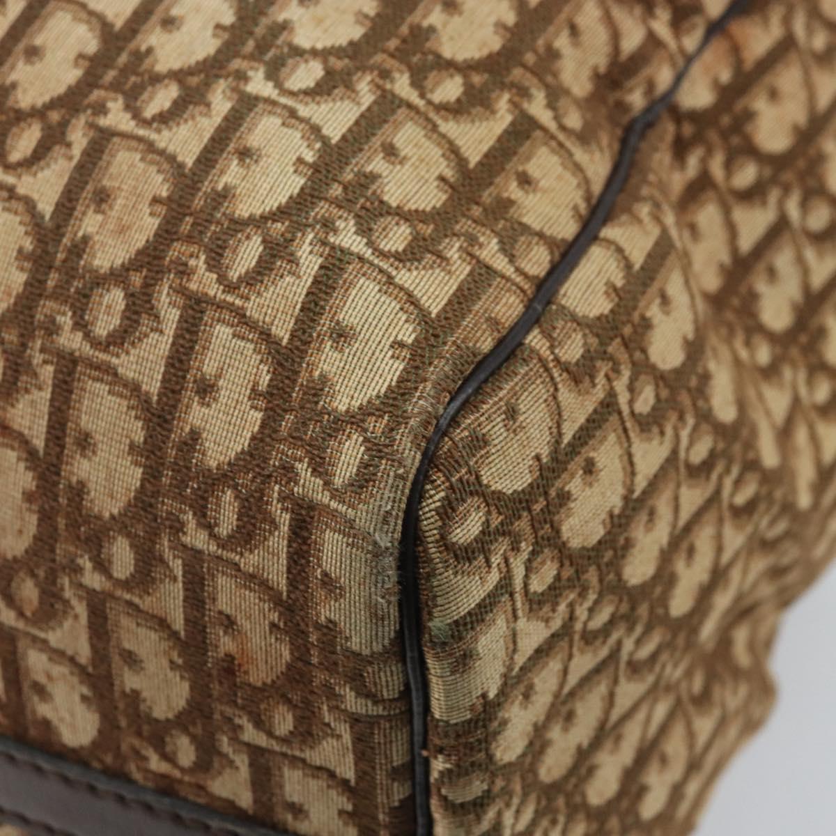 Christian Dior Trotter Canvas Boston Bag Beige Gold Auth gh1809