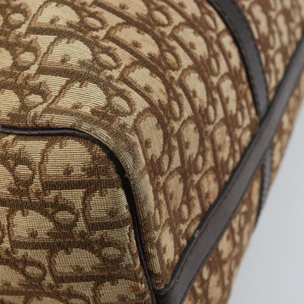 Christian Dior Trotter Canvas Boston Bag Beige Gold Auth gh1809