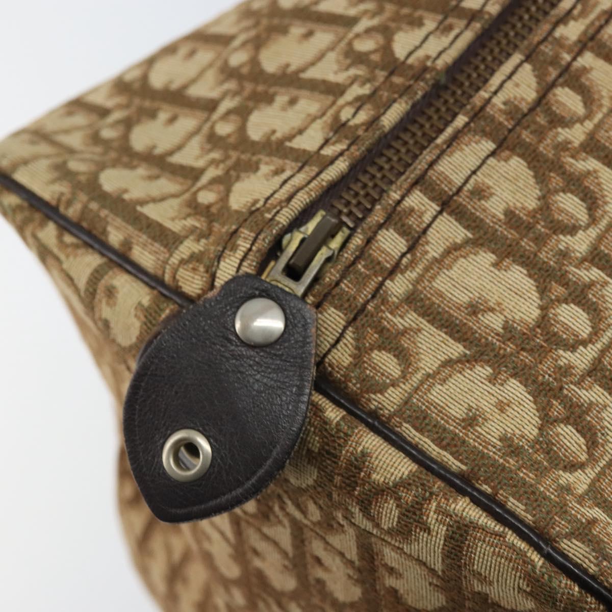 Christian Dior Trotter Canvas Boston Bag Beige Gold Auth gh1809