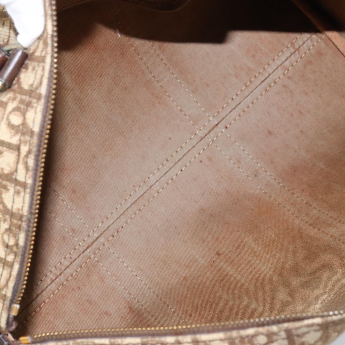 Christian Dior Trotter Canvas Boston Bag Beige Gold Auth gh1809