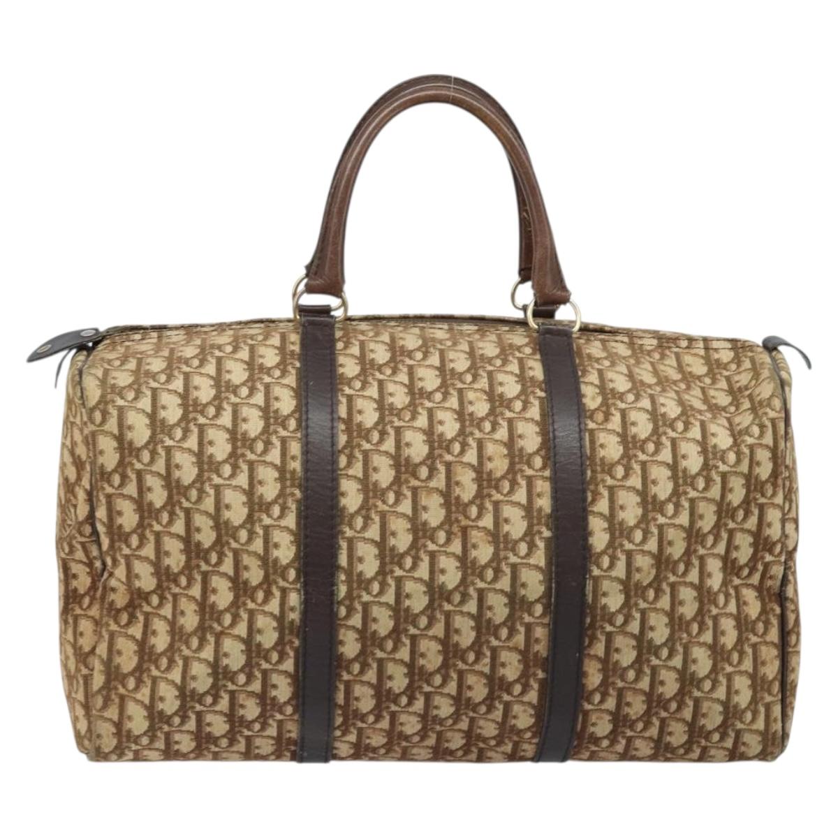 Christian Dior Trotter Canvas Boston Bag Beige Gold Auth gh1809