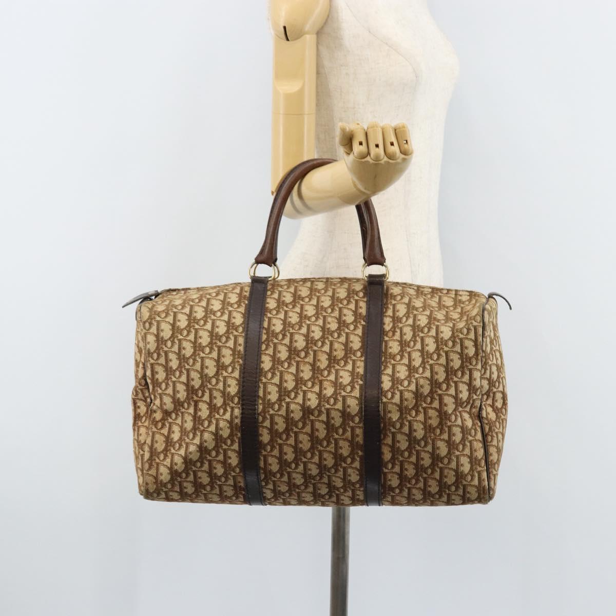 Christian Dior Trotter Canvas Boston Bag Beige Gold Auth gh1809