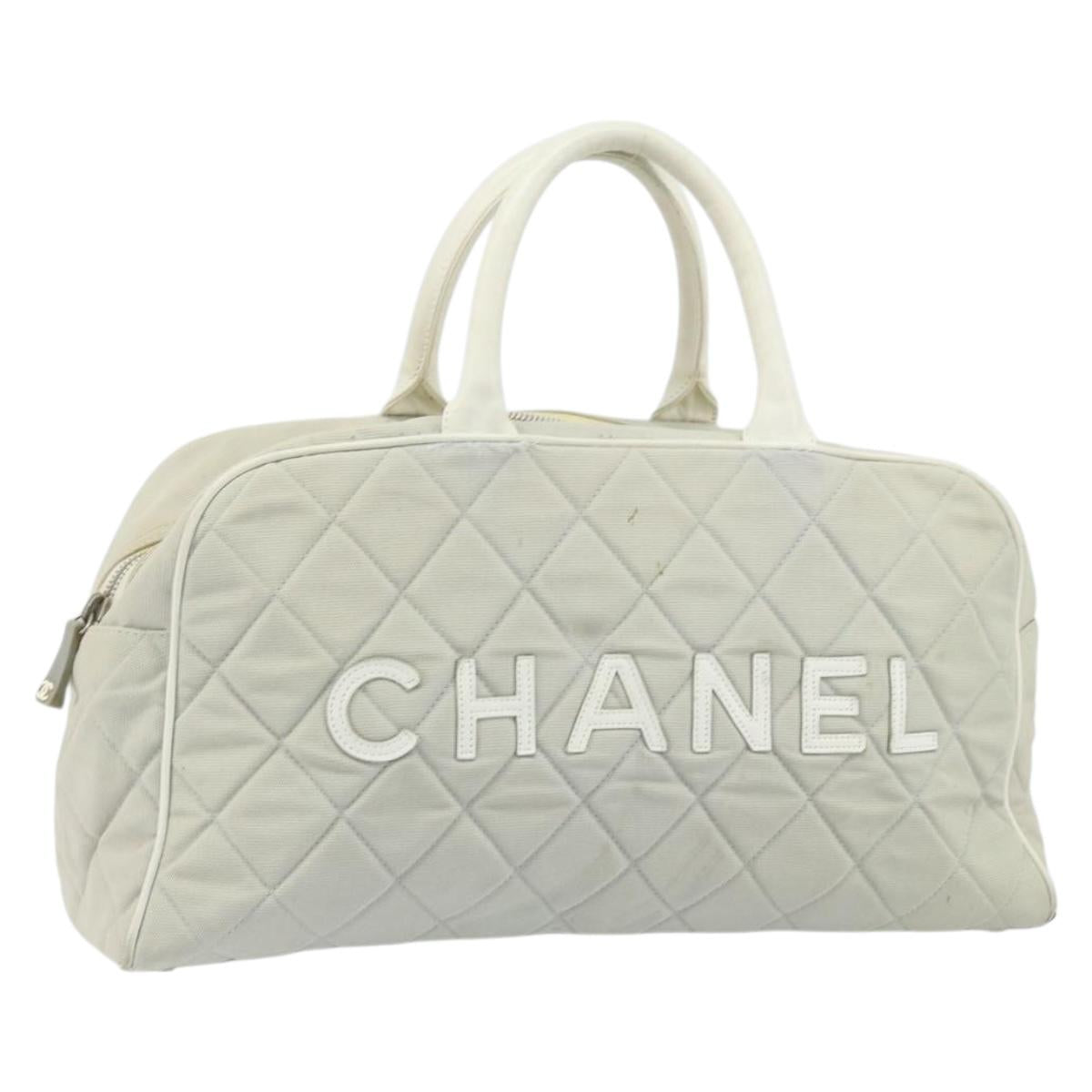CHANEL Matelasse Hand Bag Canvas Gray Silver CC Auth gh1814