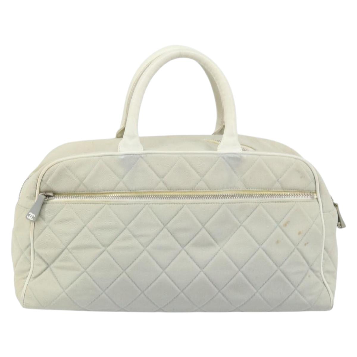 CHANEL Matelasse Hand Bag Canvas Gray Silver CC Auth gh1814