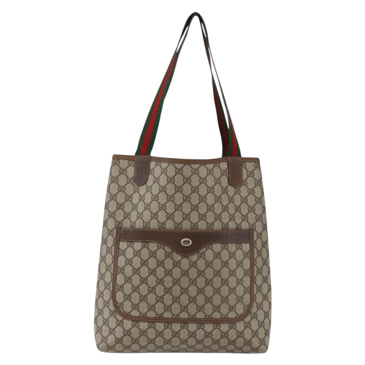 GUCCI GG Supreme Web Sherry Line Tote Bag PVC Beige Gold Auth gh1816