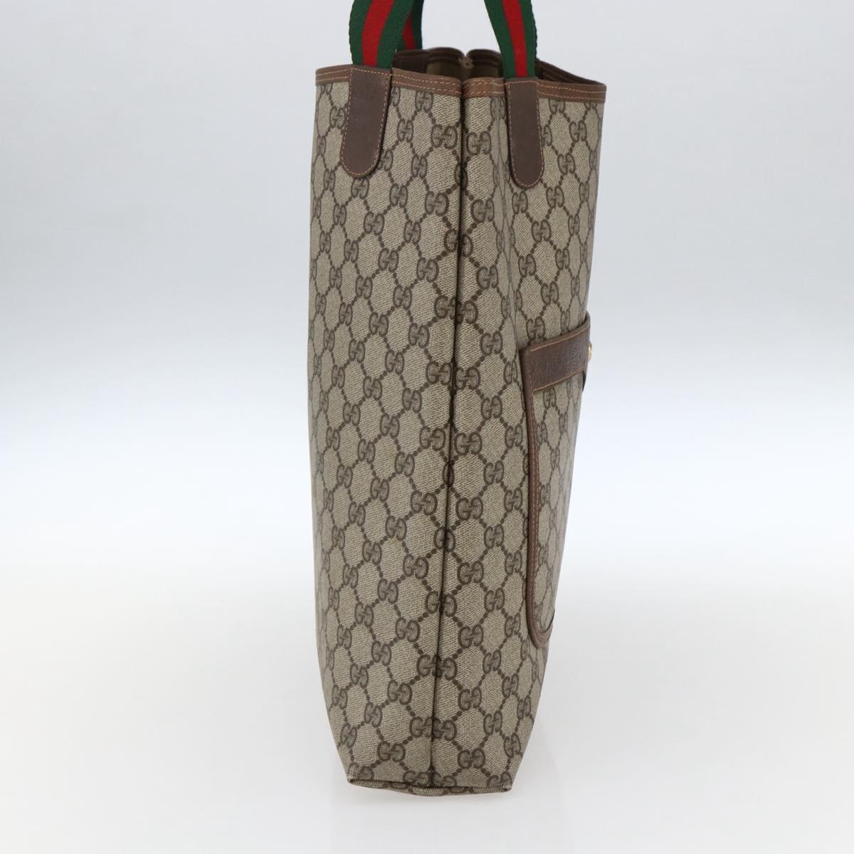 GUCCI GG Supreme Web Sherry Line Tote Bag PVC Beige Gold Auth gh1816