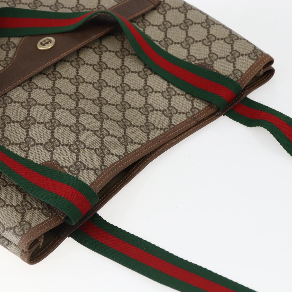 GUCCI GG Supreme Web Sherry Line Tote Bag PVC Beige Gold Auth gh1816