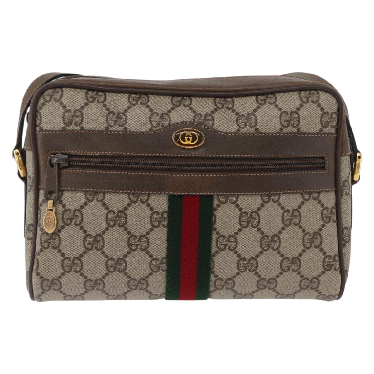 GUCCI GG Supreme Web Sherry Line Bag PVC Beige Gold 56 02 004 Auth gh1818