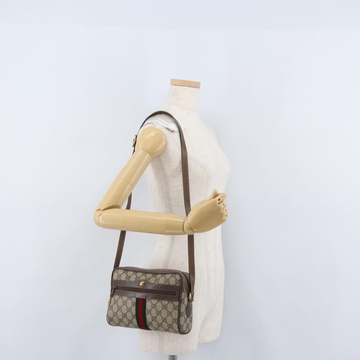 GUCCI GG Supreme Web Sherry Line Bag PVC Beige Gold 56 02 004 Auth gh1818