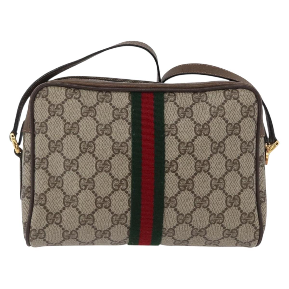 GUCCI GG Supreme Web Sherry Line Bag PVC Beige Gold 56 02 004 Auth gh1818