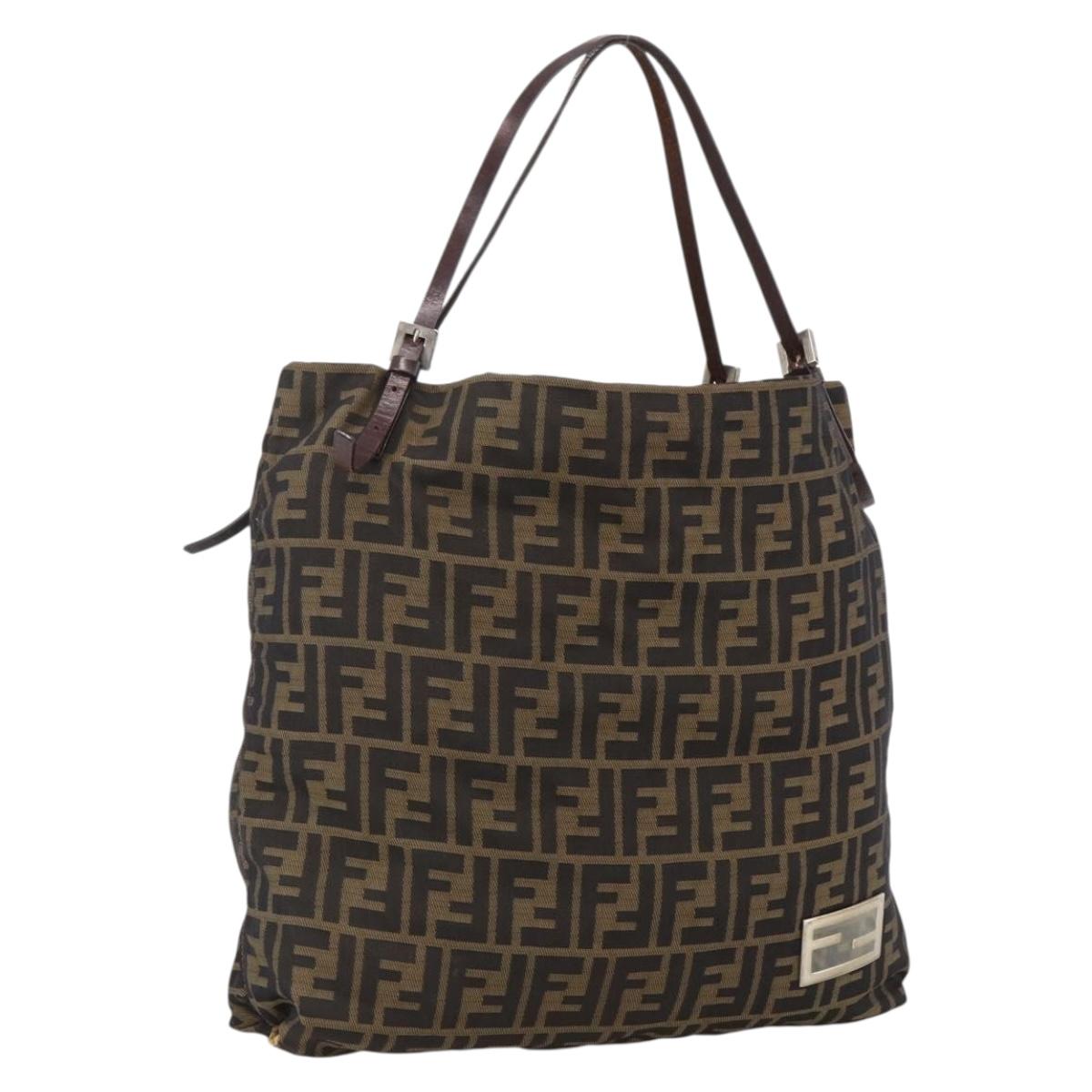 FENDI Zucca Canvas Tote Bag Brown Black Auth gh1821