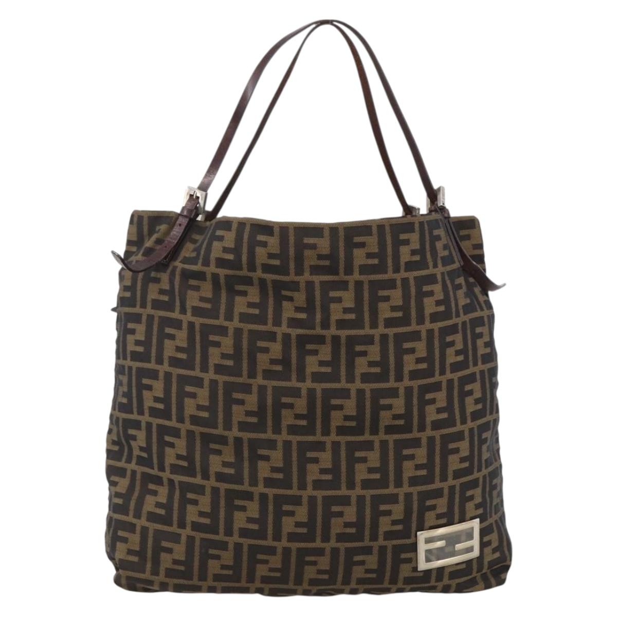 FENDI Zucca Canvas Tote Bag Brown Black Auth gh1821