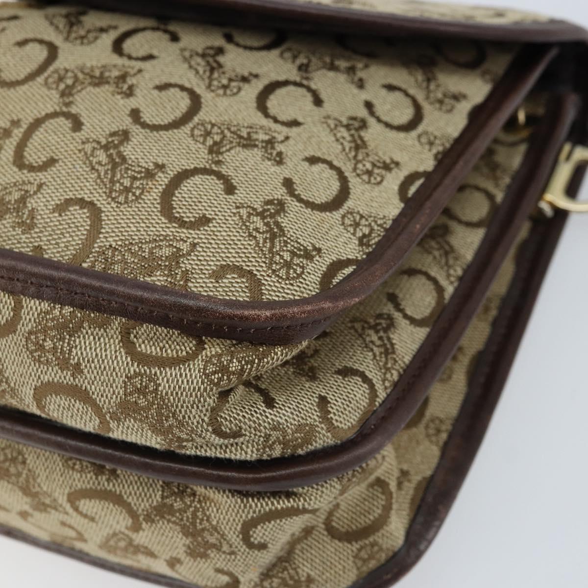 CELINE C Sulky Shoulder Bag Canvas Beige Gold Auth gh1822