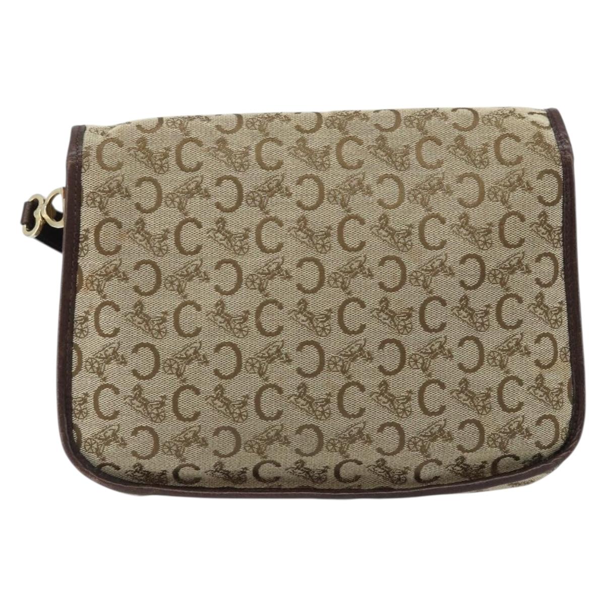 CELINE C Sulky Shoulder Bag Canvas Beige Gold Auth gh1822