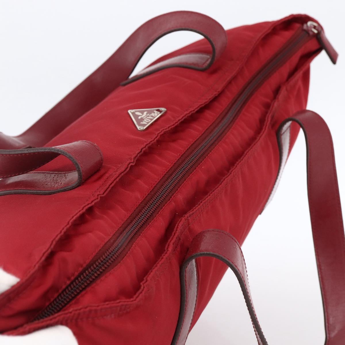 PRADA Tote Bag Nylon Red Silver Auth gh1824