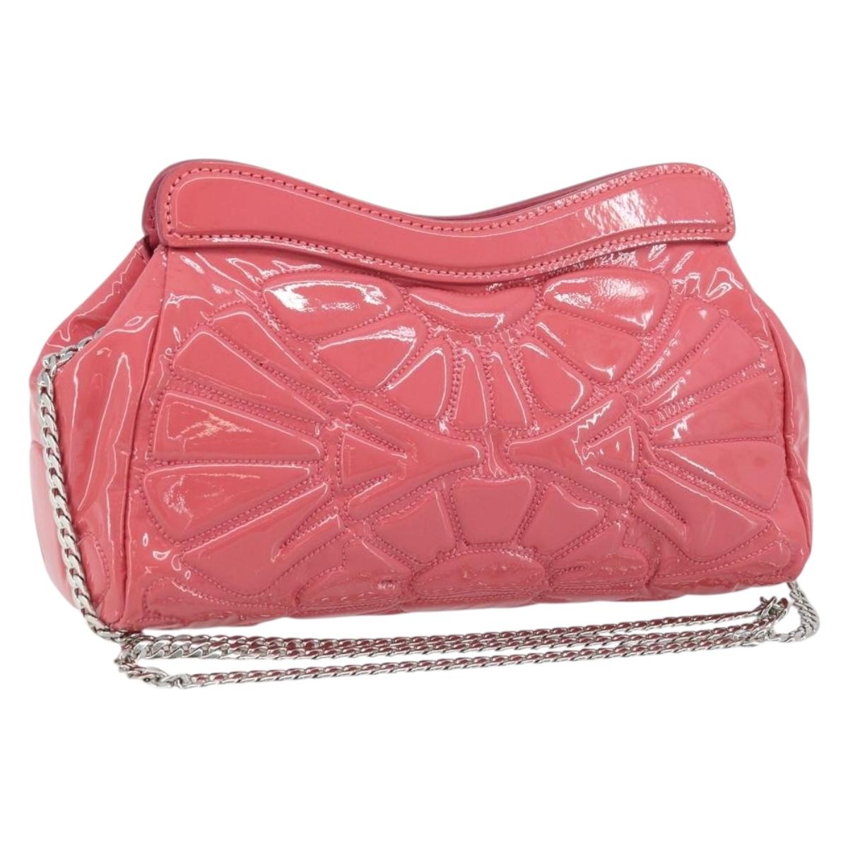Miu Miu Chain Shoulder Bag Patent leather Pink Silver Auth gh1826