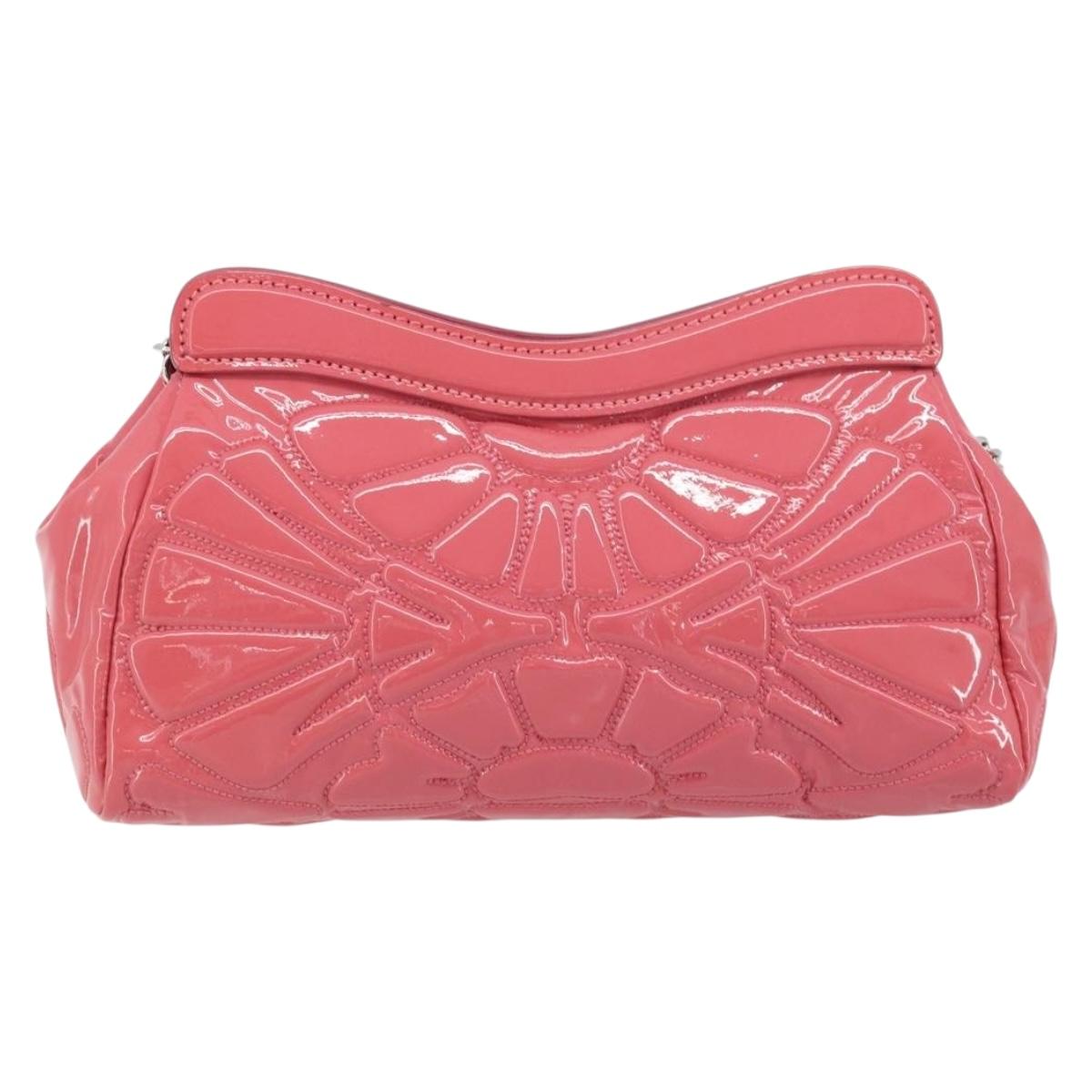 Miu Miu Chain Shoulder Bag Patent leather Pink Silver Auth gh1826