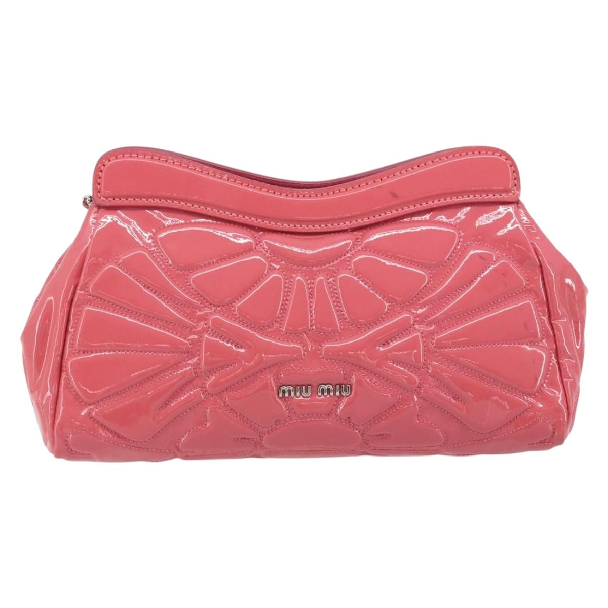 Miu Miu Chain Shoulder Bag Patent leather Pink Silver Auth gh1826