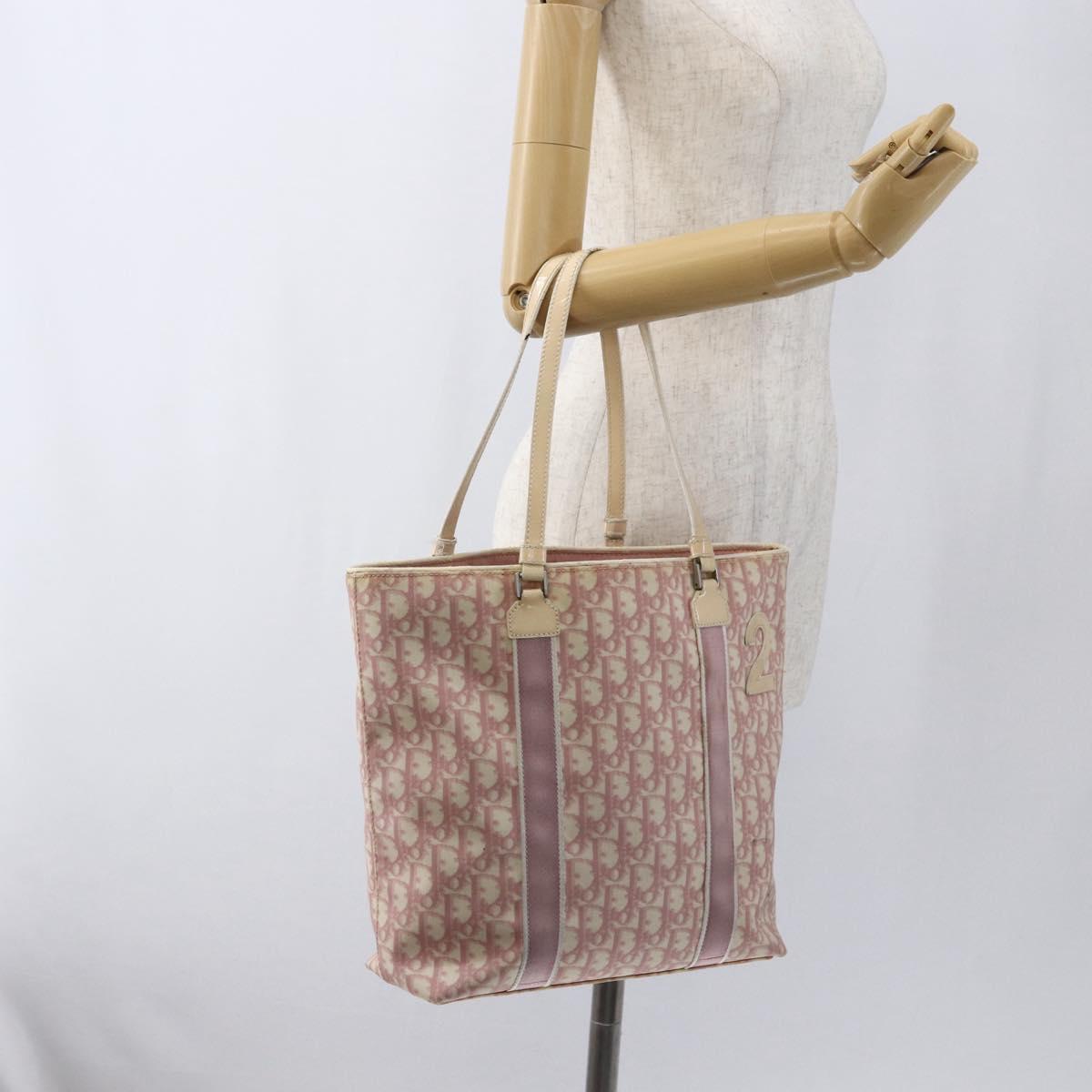 Christian Dior Trotter Canvas Tote Bag PVC Pink Silver Auth gh1833