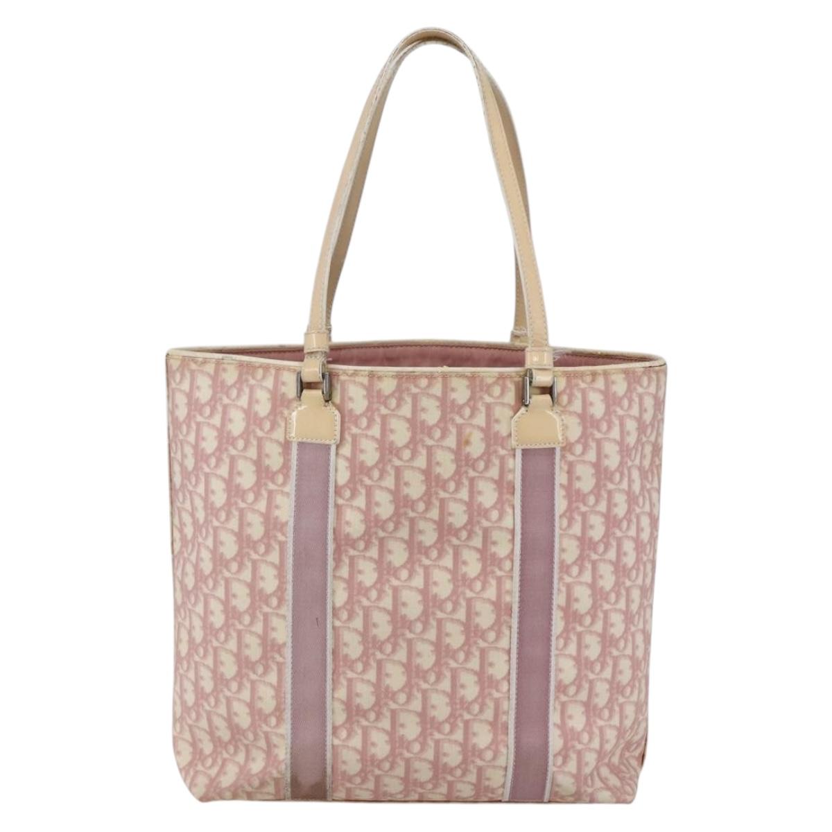 Christian Dior Trotter Canvas Tote Bag PVC Pink Silver Auth gh1833