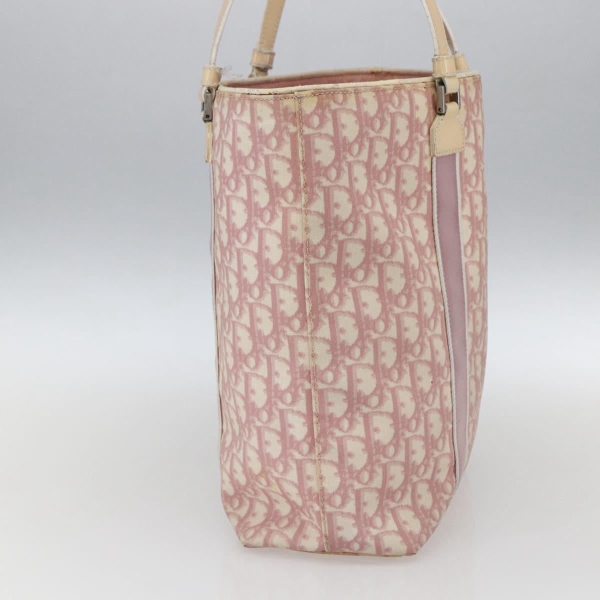 Christian Dior Trotter Canvas Tote Bag PVC Pink Silver Auth gh1833