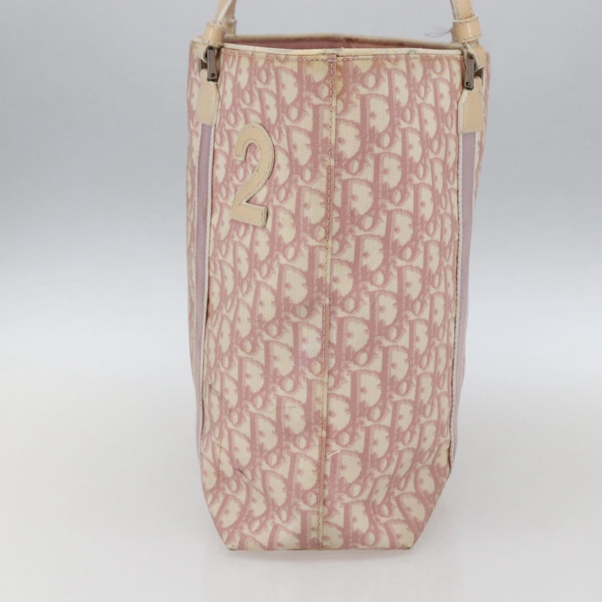 Christian Dior Trotter Canvas Tote Bag PVC Pink Silver Auth gh1833