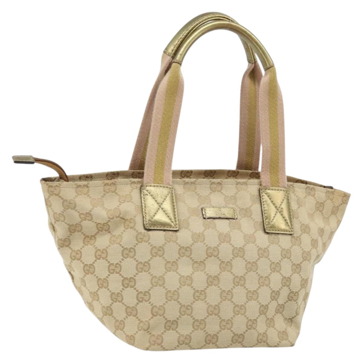GUCCI GG Canvas Hand Bag Beige Gold 131228 Auth gh1835