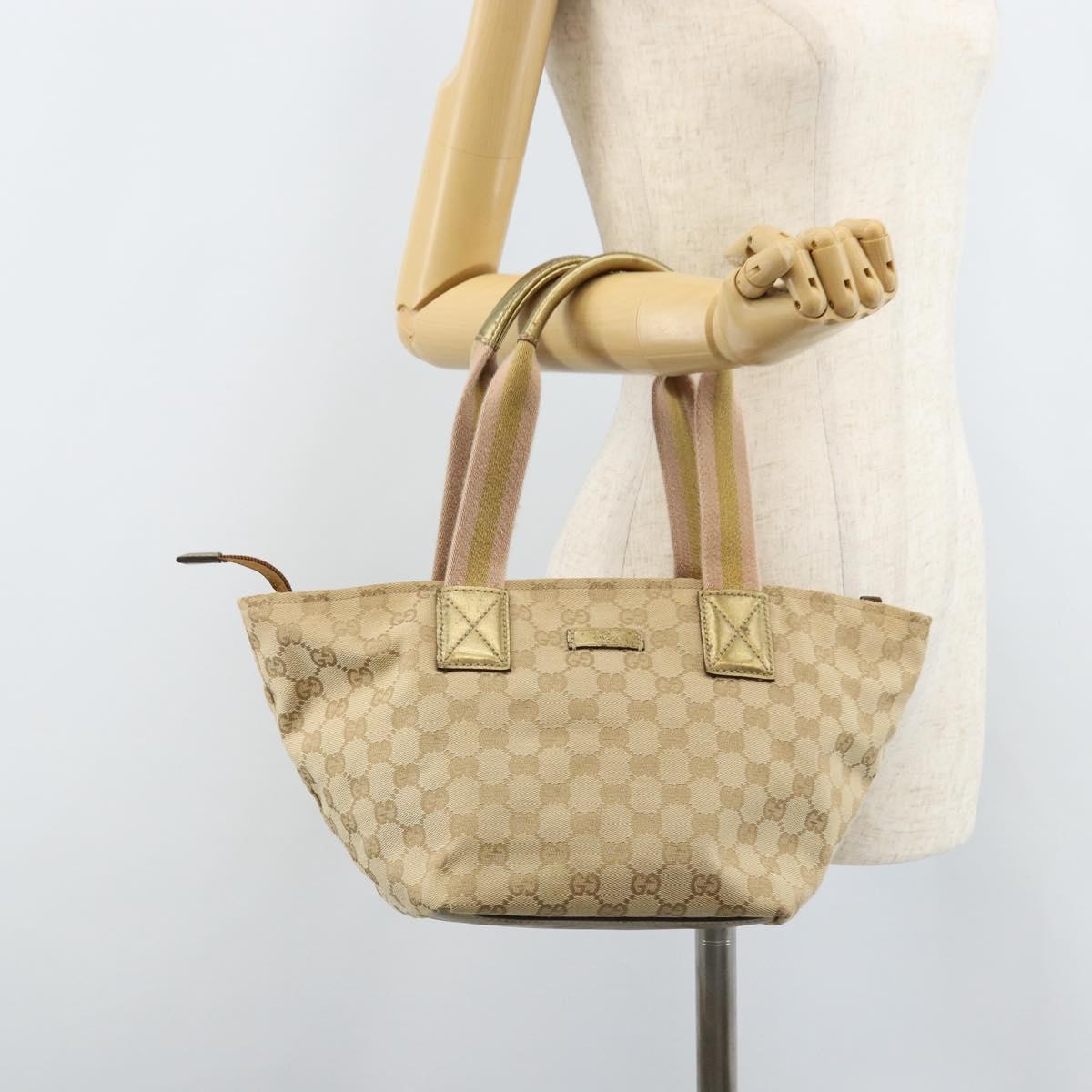 GUCCI GG Canvas Hand Bag Beige Gold 131228 Auth gh1835
