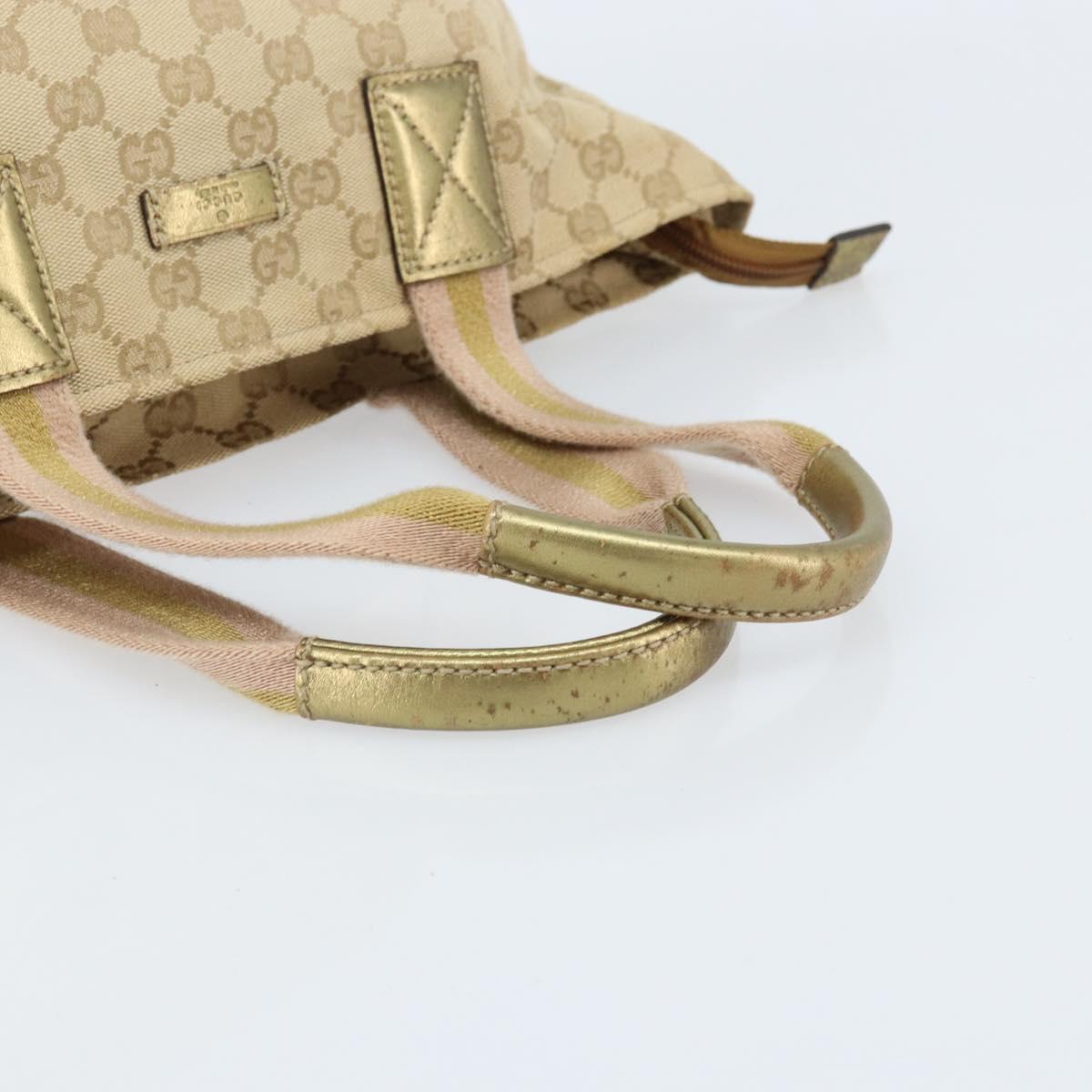 GUCCI GG Canvas Hand Bag Beige Gold 131228 Auth gh1835
