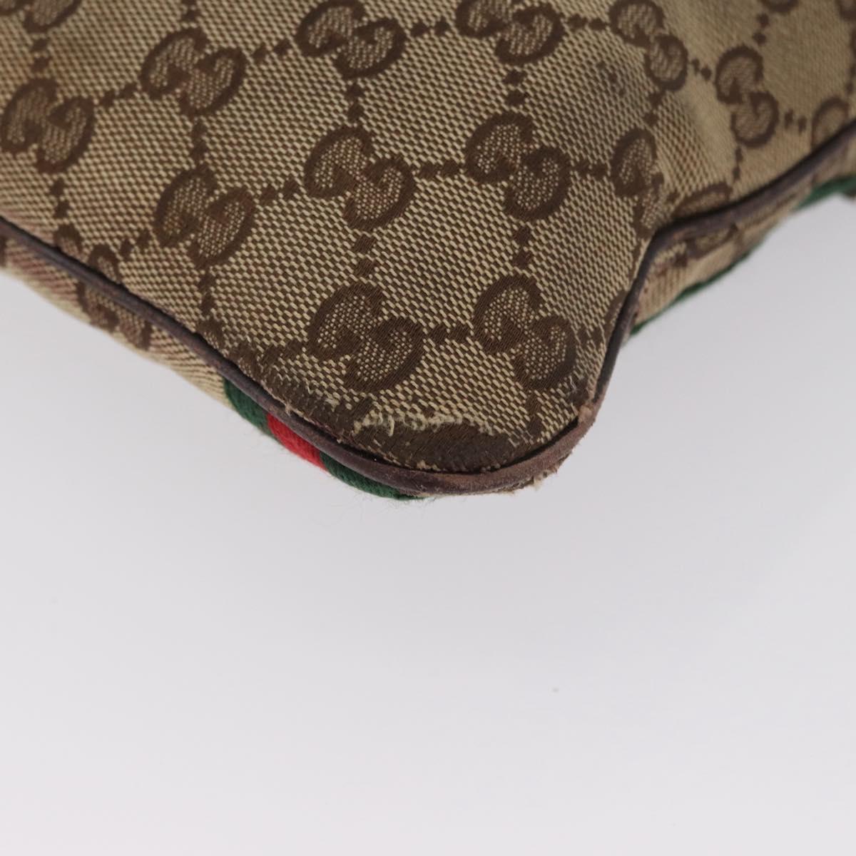 GUCCI GG Canvas Web Sherry Line Shoulder Bag Beige Gold Red 144388 Auth gh1840
