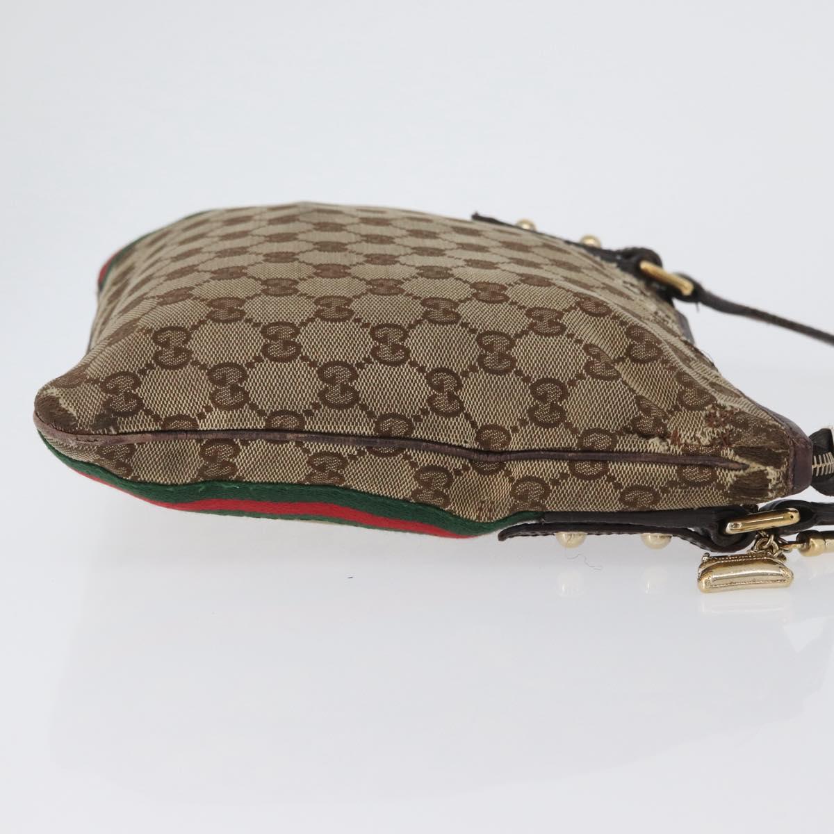 GUCCI GG Canvas Web Sherry Line Shoulder Bag Beige Gold Red 144388 Auth gh1840