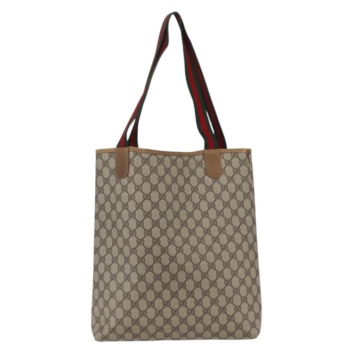 GUCCI GG Supreme Web Sherry Line Tote Bag PVC Beige Gold 40 02 003 Auth gh1843