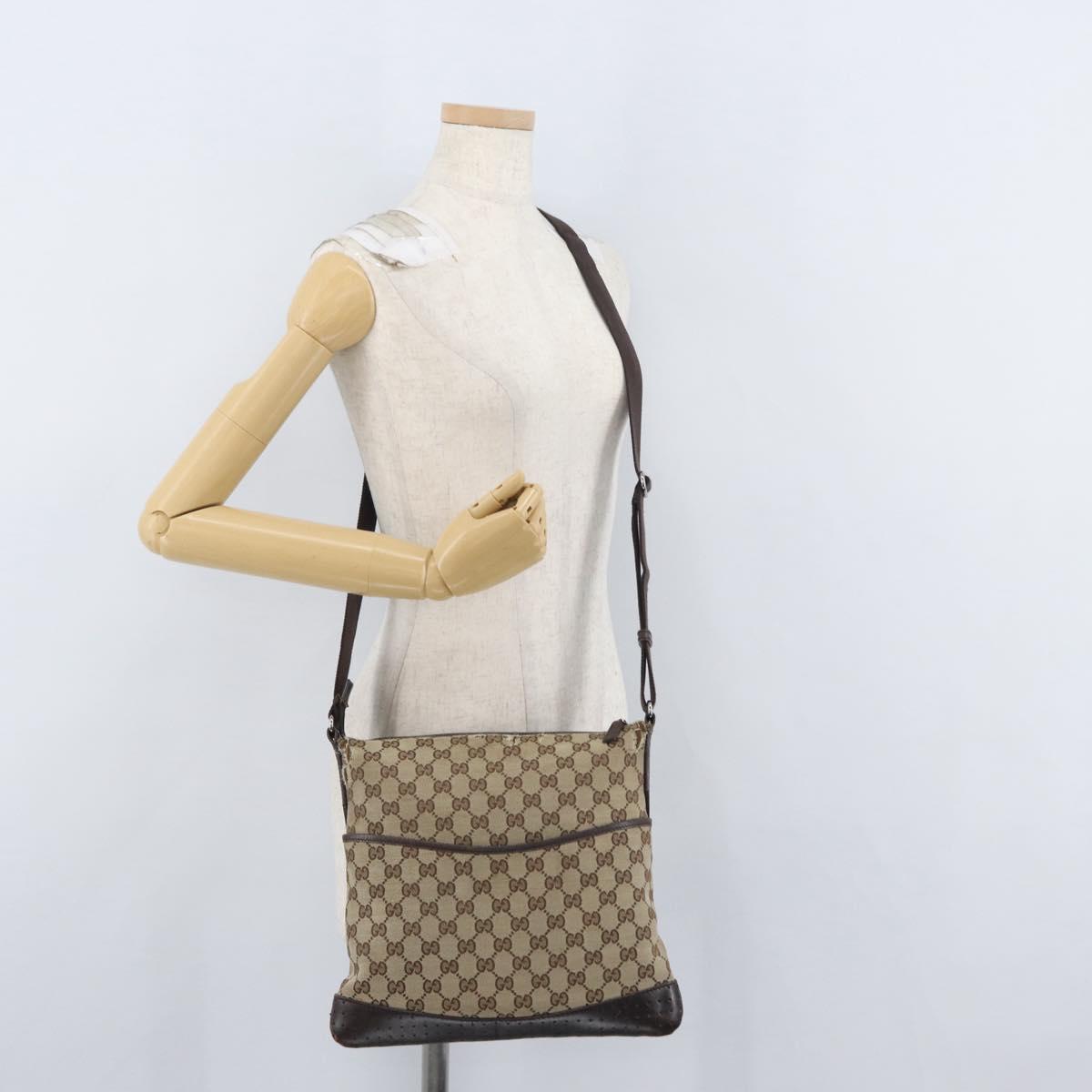 GUCCI GG Canvas Shoulder Bag Beige Silver 145857 Auth gh1844