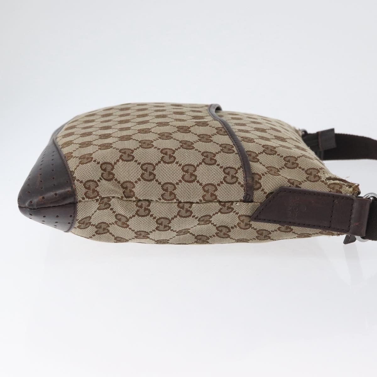 GUCCI GG Canvas Shoulder Bag Beige Silver 145857 Auth gh1844