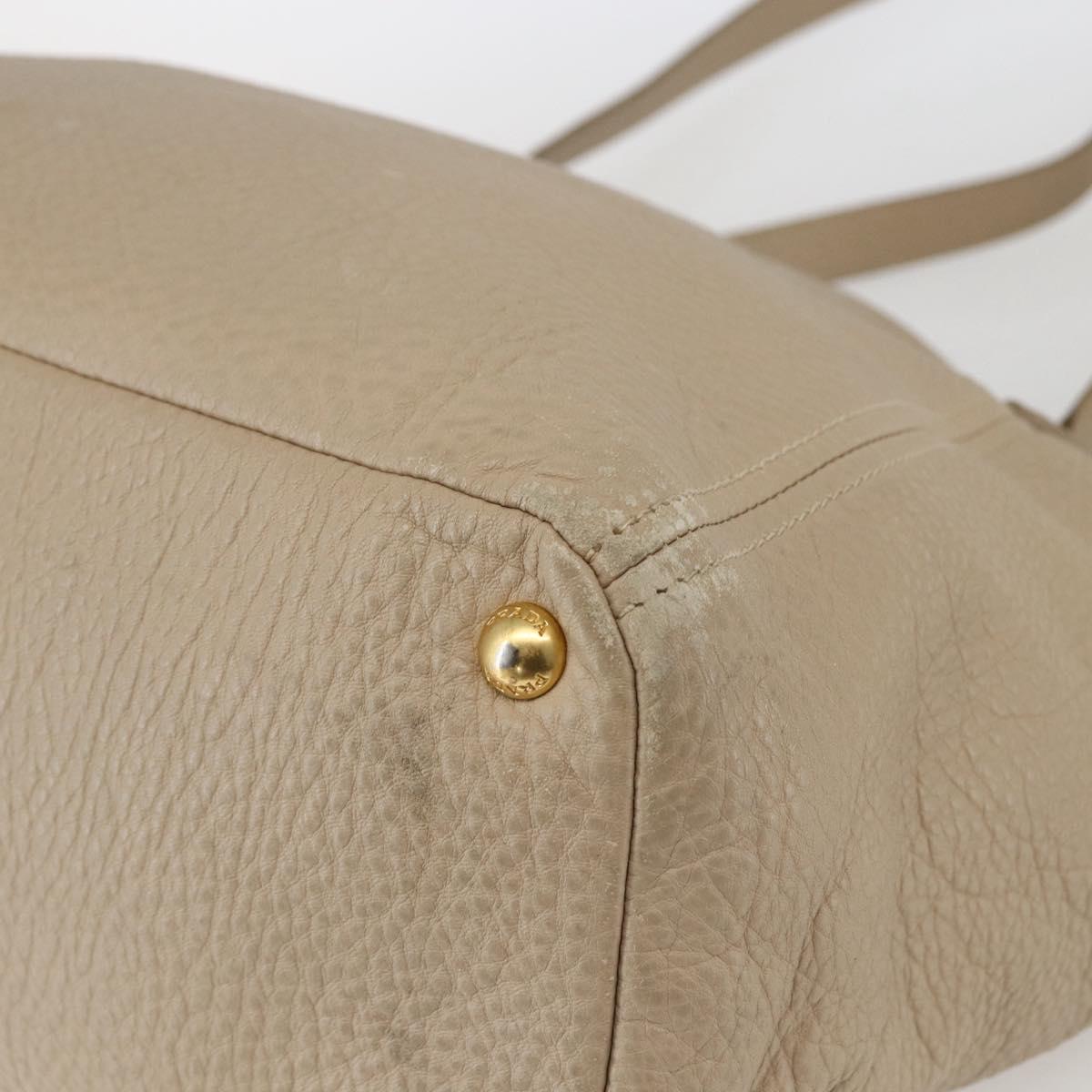 PRADA Tote Bag Leather Beige Gold Auth gh1849