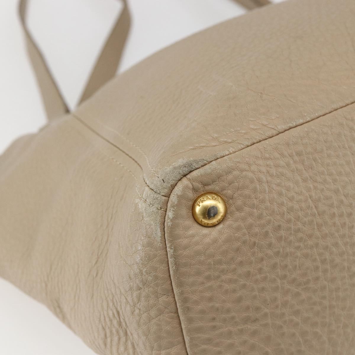 PRADA Tote Bag Leather Beige Gold Auth gh1849