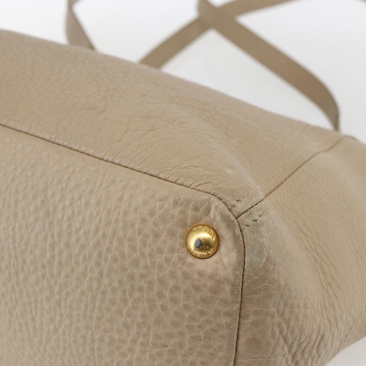 PRADA Tote Bag Leather Beige Gold Auth gh1849