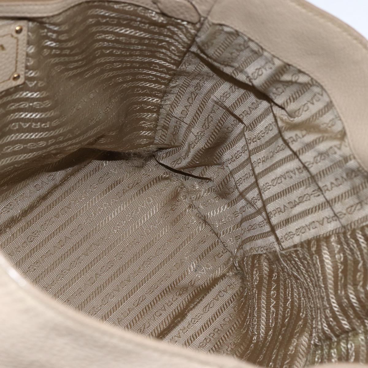 PRADA Tote Bag Leather Beige Gold Auth gh1849