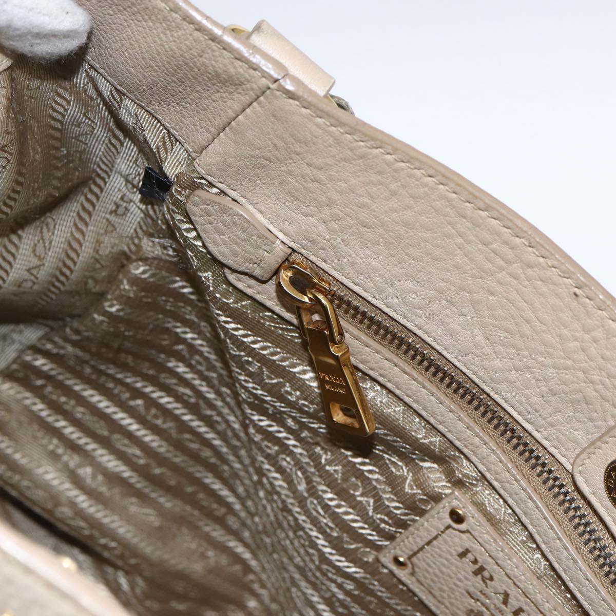 PRADA Tote Bag Leather Beige Gold Auth gh1849