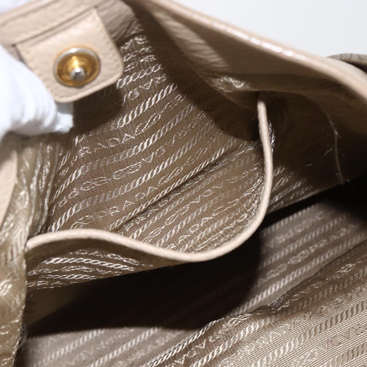 PRADA Tote Bag Leather Beige Gold Auth gh1849