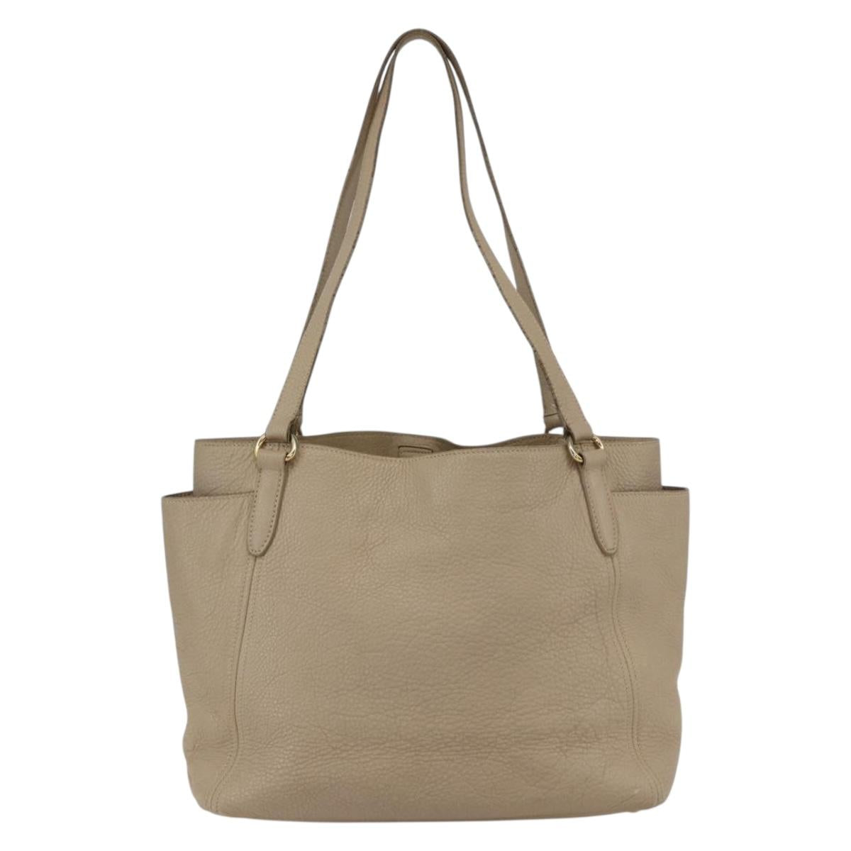 PRADA Tote Bag Leather Beige Gold Auth gh1849