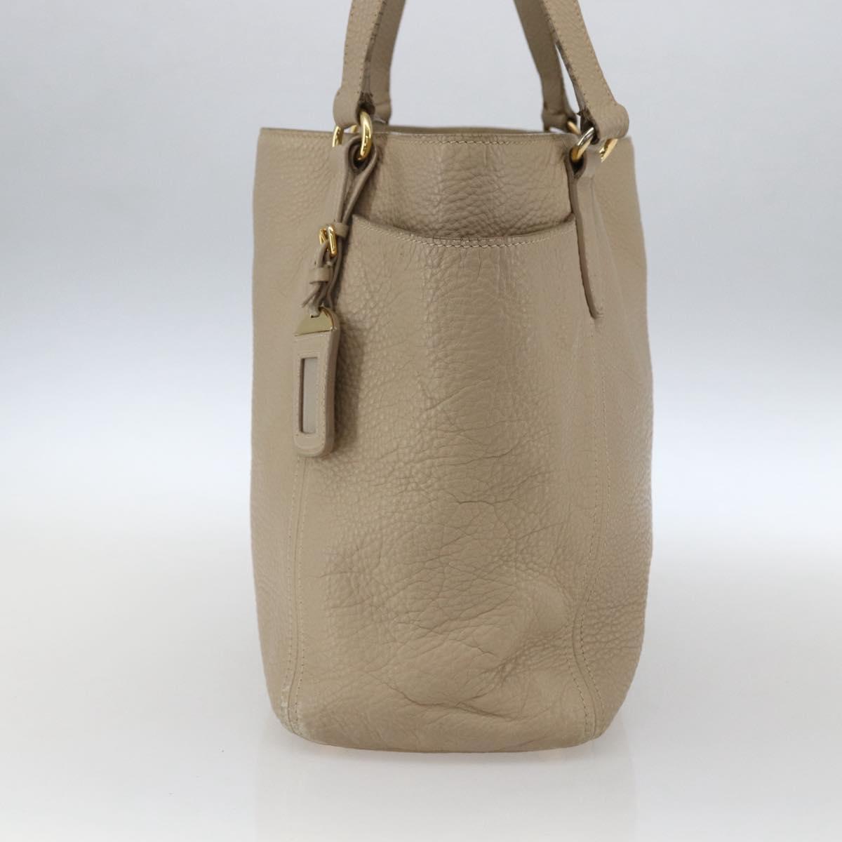 PRADA Tote Bag Leather Beige Gold Auth gh1849