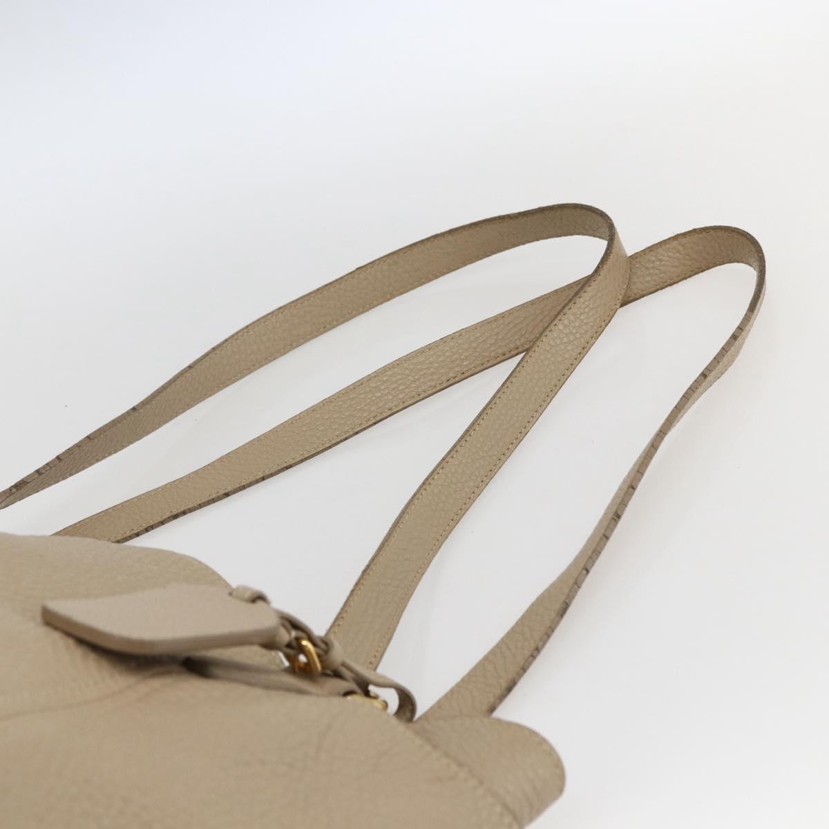 PRADA Tote Bag Leather Beige Gold Auth gh1849