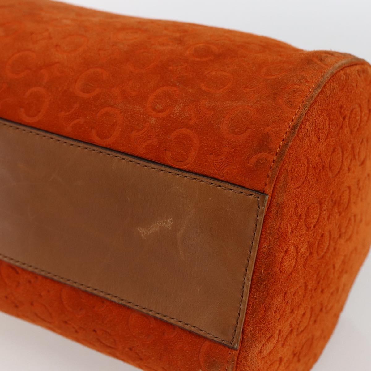 CELINE C Macadam Canvas Boston Bag Suede Orange Silver Auth gh1851