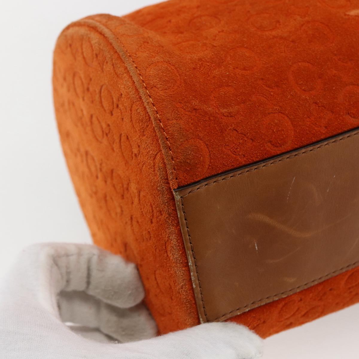 CELINE C Macadam Canvas Boston Bag Suede Orange Silver Auth gh1851