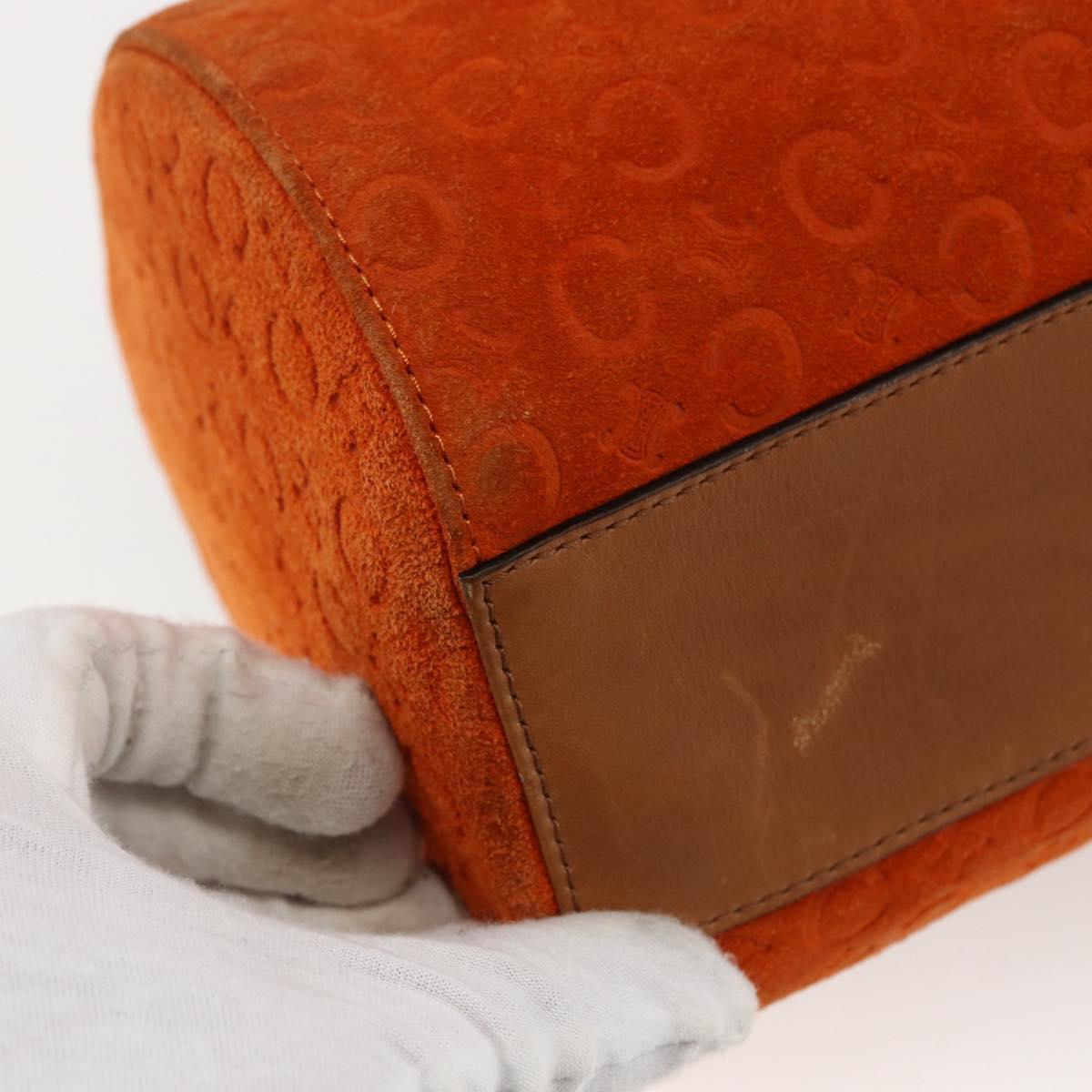 CELINE C Macadam Canvas Boston Bag Suede Orange Silver Auth gh1851