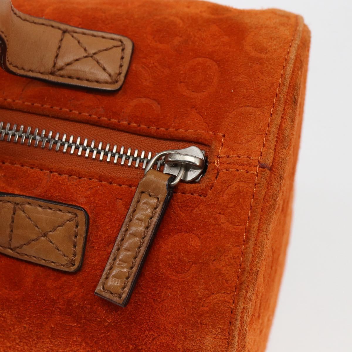 CELINE C Macadam Canvas Boston Bag Suede Orange Silver Auth gh1851