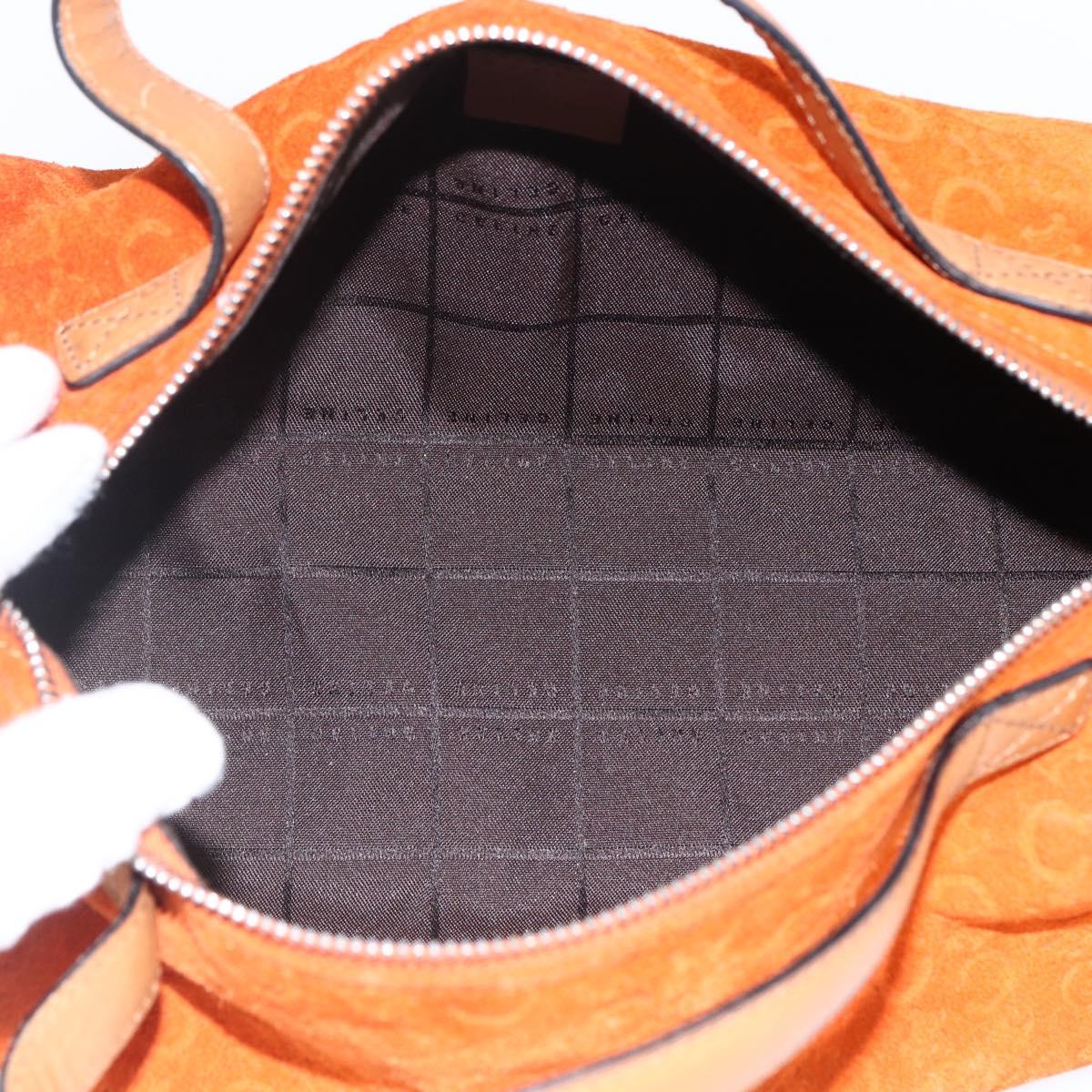 CELINE C Macadam Canvas Boston Bag Suede Orange Silver Auth gh1851